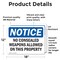 Signmission No Concealed Weapons On Property OSHA Notice Sign, Vinyl Decal, 18in W x 12in L, 2PK OS-2PACK-NS-D-1218-L-16068 - alternate 2